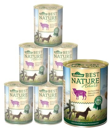 Dehner Best Nature Hundefutter, Nassfutter getreidefrei, für ausgewachsene Hunde, Lamm / Kartoffeln / Petersilie, 6 x 400 g Dose (2.4 kg)