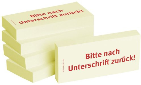 Bedruckte Haftnotizen - Text: Bitte nach Unterschrift zurück Ausführung Bitte nach Unterschrift zurück Größe (B x H) 75 x 35 mm Inhalt 5 x 100 Blatt