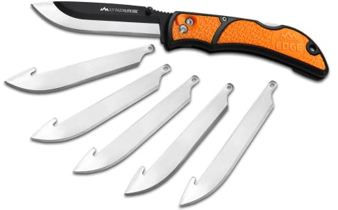 OUTDOOR EDGE 3.5 RazorLite EDC Knife. Pocket Knife with Replaceable Blades and Clip. The Perfect Hunting Blade for Skinning Deer. Blaze Orange with 6 Blades
