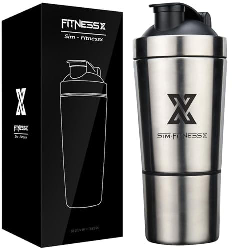 X SIM FITNESSX Fitness Sport Bottle Shaker per Proteine Acciaio Inox in Acciaio da capacità 700ML/591ML+200ML (591ML+200MLcontenitore proteico)