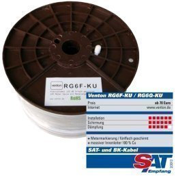 Cavo coassiale Venton 300 m – Conduttore interno in rame 140 dB max. – Cavo satellitare a 5 vie – Cavo antenna satellitare – DVB-S2/C/T2/BK – parabola satellitare digitale completa