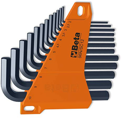 BETA 96N/SC12 Set Chiavi a Brugola Professionali con Supporto - 12 Pezzi, Esagonali Maschio Piegate Brunite - Misure 2-10 mm - Ideale per Casa e Lavoro - Certificazione ISO 9001 - Prodotto in Italia
