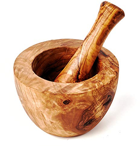Mortaio e Pestello Legno D 'ol Ivo, Bordo Liscio 16cm Diametro - Sfumature Di Marrone, 10cm +/- 5%