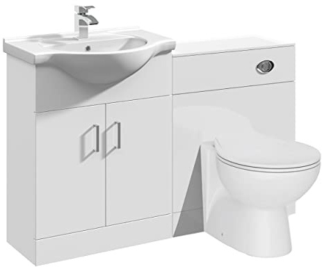 VeeBath Linx 1250 Vanity Unit Furniture Set, Wash Basin Bathroom Sink, WC, Toilet Pan, Soft Close, Quick Release Toilet Seat with Concealed Cistern-White (Flat Pack)