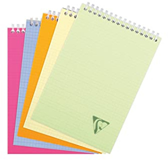 Clairefontaine 328645C Collection Linicolor Fresh Un Bloc à Spirale - A5 14,8x21 cm - 160 Pages Détachables Petits Carreaux - Papier Blanc 90 g - Couverture Polypro Transparent - Couleur Aléatoire