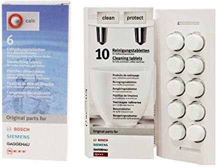 Bosch Set per Macchina del Caffè: 10 Pastiglie Pulizia + 6 Pastiglie Decalcificante