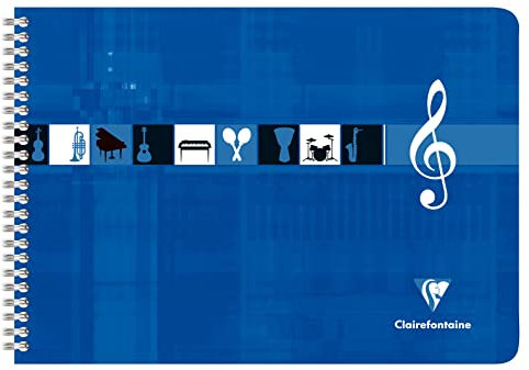 Clairefontaine 8104C - Noten- und Gesangsheft mit Doppelspirale, DIN A4+ 24x32 cm im Querformat, 25 Blatt / 8 Notenlinien, 90g, ideal für Musikunterricht, Blau, 1 Stück