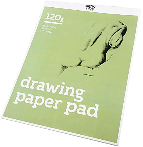 Zeichenpapierblock, A3, 30 x 42 cm, 120 g, weiß, 30 Blatt