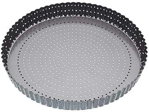 MasterClass Crusty Bake 30 cm Quiche Tin with PTFE, PFOA and BPA Free Non Stick, Robust 1 mm Carbon Steel, Loose Bottom, Fluted, Perforated, Grey