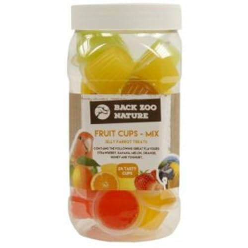 24 fruktkoppar för fåglar | Gelé papegoja godis av Zoofaria | Afrikanska gråa | stora och små aror | Amazon papegojor | kakadua | kajer | nymfparakit | stora och små conures | lovebirds | Meyers |