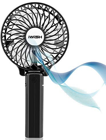 iwish Tragbarer Mini-Ventilator, elektrischer persönlicher Handventilator, zusammenklappbar, mit USB-wiederaufladbaren Batterien für Kinder, Outdoor, Haushalt, Reisen, Schreibtisch, Schwarz