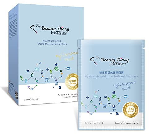 My Beauty Diary-Hyaluronic Acid Ultra Moisturizing Facial Mask, Instant Hydrating Water Type Refreshing Face Sheet Mask with Collagen for All Skin Concerns (8 Combo Pack)