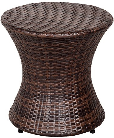 Sundale Outdoor Small Side Table Patio Rattan End Table 20 Inch Hourglass Wicker Accent Tables Steel Frame Lightweight Brown Mesa Auxiliar pequeña Mesa Auxiliar de ratán marrón