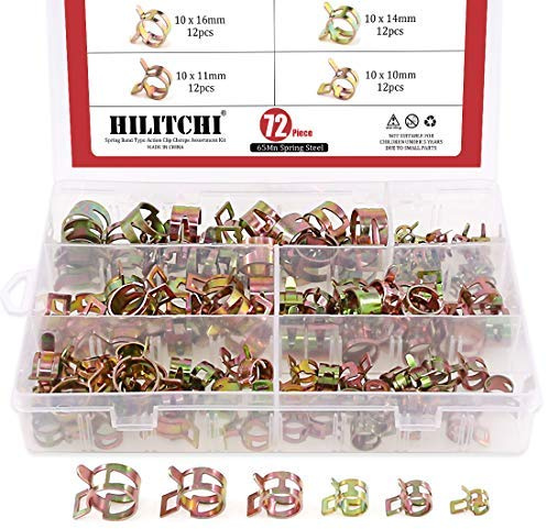 Hilitchi 72 PCS Spring Band Typ ACTION Kraftstoff/Silikon Vakuum Schlauch Rohrschelle Niederdruck Air Clip Clamp (10 x 7 mm 10 mm 11 mm 14 mm 16 mm 17 mm)