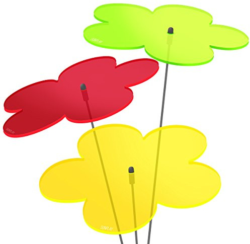 SUNPLAY Sonnenfänger-Blumen 3er Set - Gelb, Grün, Rot - 3 Stück je 20 cm Durchmesser im Set + 70 cm Schwingstäbe