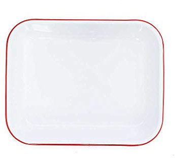 Enamelware Large Open Roaster, 13.5 x 10.75 inches, Vintage White/Red