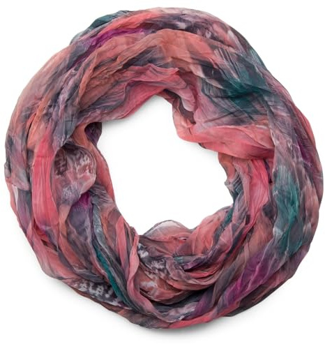 styleBREAKER patrón de la pluma del estilo del batik bufanda tubo de bucle, el desplome y la arruga, sedoso y ligero 01016064, color:rosa