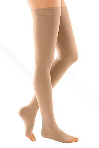 medi Duomed Soft (BS CCL 2) Compression Stockings Thigh Length with Silicone topband Open Toe Beige Medium