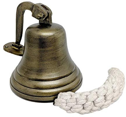 Bramble & jones - Campanello vintage in ottone per nave da 17,8 cm, per cene scolastiche, pub e ricevimenti, con cordino in corda