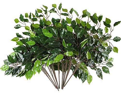 GTIDEA 12 Pcs Ficus Tree Leaves Branches Artificial Greenery Stems Spring Silk Green Leaves Plants for Wreath Benjamina Tree Indoor Outdoor Porch DIY Wedding Party Farmhouse Wall Decor (24.04 Inch)