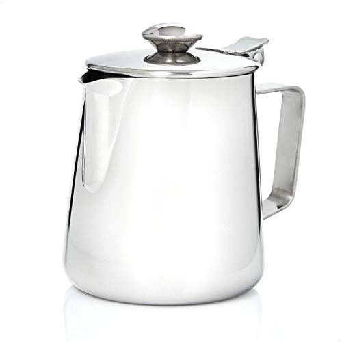 Kerafactum Brocca per caffè in acciaio inox | Brocca per latte e panna, teiera, caffettiera | teiera con coperchio per latte e tè, caffè, brocca per latte e caffè, brocca per latte e manici, 1000 ml