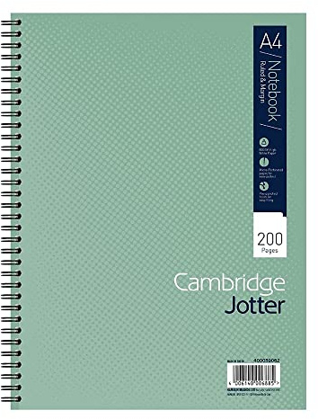 Cambridge Jotter A4 Notebook, Wirebound, 8 mm Lined with Margin, 200 Pages, 80GSM, Single Notepad, Perforated Edges