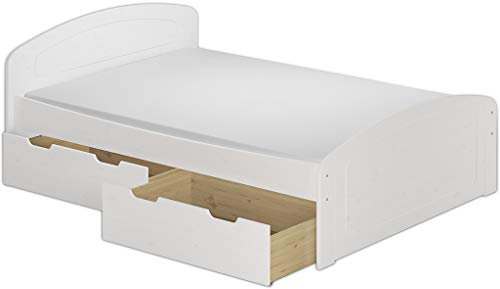 Erst-Holz Funktionsbett 140x200 Doppelbett + Matratze Rollrost Bettkasten Massivholz Weiß 60.50-14 W M