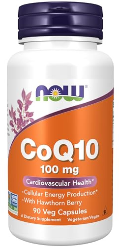 NOW Foods Supplements, CoQ10 100 mg with Hawthorn Berry, Pharmaceutical Grade, All-Trans Form produced by Fermentation, 90 Veg Capsules