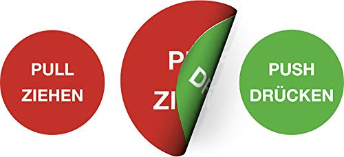 Aufkleber Türschild doppelseitig PULL ZIEHEN = ROT/PUSH DRÜCKEN = GRÜN selbstklebend 5cm Ø (Klebeseite ZIEHEN) (Türaufkleber, Hinweisschild) praxisbewährt, wetterfest