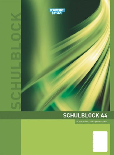 Stylex Schulblock A4, 10er Pack, gelocht, blanko, 50 Blatt, holzfreies Papier, weiss