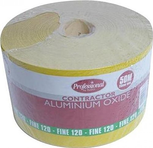 ProDec 50 m Rolle, feine, gelbes Aluminiumoxid-Schleifpapier mit Körnung | 120 zum Schleifen von Holz, Farbe, Putz, Spachtelmasse, Metall & mehr, Schleifpapier, kompatibel mit Maschinenschleifern