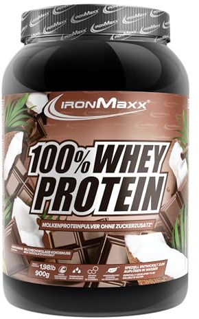 IronMaxx 100% Whey Protein Pulver 900g - Milk Chocolate Coconut | Cremiger Eiweißshake mit BCAAs & EAAs | High Protein, Low Carb & zuckerarm | Ideal für Muskelaufbau & Fitness Design kann variieren