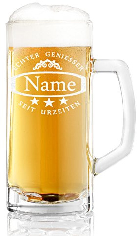 polar-effekt Bierkrug Personalisiert mit Gravur - Bierglas mit Namen für Männer - Bierseidel Geschenkideen zum Geburtstag - Glas mit Griff - Motiv Ornament und Sterne 0,5l