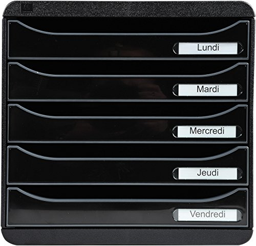 Exacompta 3097214D Premium Ablagebox mit 5 Schubladen für DIN A4+ Dokumente. Stapelbare Schubladenbox mit hoher Kapazität für mehr Platz auf dem Schreibtisch Big Box Plus Glossy Schwarz|Grau