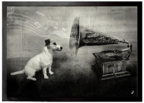 1art1 Hunde His Master's Voice, Jack Russell Terrier Fußmatte Dekomatte Innenbereich | Design Türmatte 70x50 cm