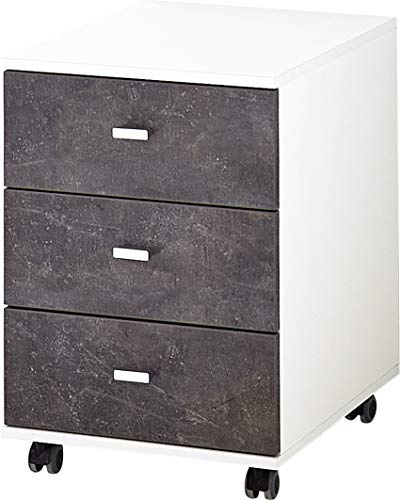 Germania 4151-261 Rollcontainer mit 3 Schubkästen GW-Altino in Weiß/Basalto-Dunkel, 40 x 58 x 50 cm (BxHxT)