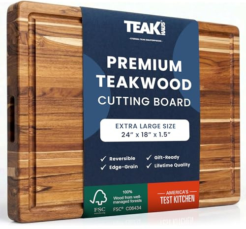 Teakhaus Cutting Board - Extra Large (XL) Wood Cutting Board with Juice Groove - Holiday Gift Ideas for Men and Women - Gift-Ready, Reversible, Edge Grain Wood, Knife Friendly - FSC Certified