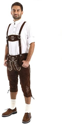 Almbock Trachtenlederhose Herren Kniebund - Original bayerische Lederhose Herren Tracht - Trachtenhose Oktoberfest in vielen Farben von Gr. 46-60
