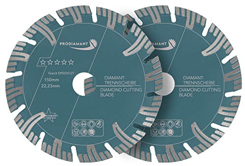 PRODIAMANT Profi Diamant-Trennscheibe Granit Super Speed Cut Doppelpack 150 mm x 22,2 mm mit Schutzsegmenten für Mauerschlitzer