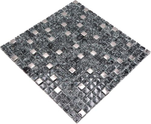 Mosaik-Netzwerk MosaikflieseQuadrat Crystal mix schwarz/silber Glasmosaik Transluzent Transparent 3D, Mosaikstein Format: 15x15x8 mm, Mattengröße: 300x300 mm, 1 Matte
