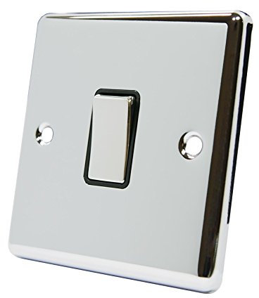 Light Switch 1 Gang Polished Chrome Classic - Black Insert - Metal Rocker Switches - 10A 1 Gang 2 Way