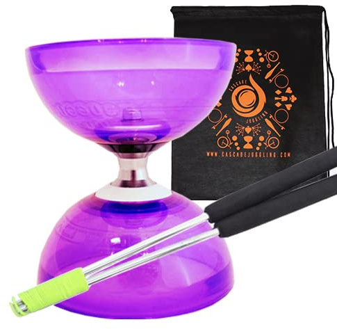 Purple Cyclone Quartz II Triple Bearing Diabolo with Aluminium 'Metal' Sticks and Carry Bag - Pro Clutch Diablo Set