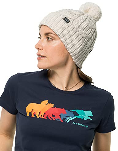 Jack Wolfskin Unisex Stormlock Pompom beanie Winddichte Mütze, Birch, Einheitsgröße EU