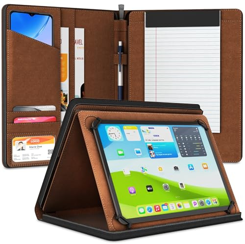 KHOMO Universal Padfolio Case - Portfolio Organizer für Tablet 8,5 bis 11 Zoll - PU Leder Notebook Pad Halter Ordner für iPad, Air, Pro & andere