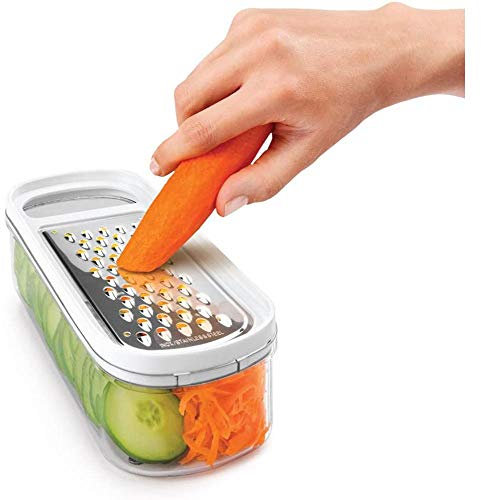 Metaltex Rap Box-Rallador con Juego de 3 Cuchillas Intercambiables con Recipiente, Acero Inoxidable, Blanco, 22 x 9,5 x 8,5 cm, Multicolor