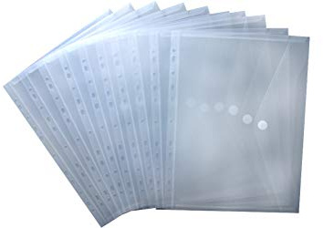 EXXO by HFP 35361 Dokumententaschen Sammelmappen Sichttaschen A4 transparent natur - Dokumentenmappe zum Abheften mit EURO-Lochung, Abheftrand, Klappe und Klettverschluss - 10 Stück, 310 x 235 mm, trransparent naur