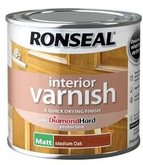 Ronseal RSLIVMMO250 250ml Quick Dry Matt Interior Varnish - Medium Oak