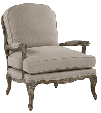 Lexicon Parlier Show Wood Accent Chair - Mid Century Modern Chair for Living Room, Traditional French Country Style, Padded Arms, Reversible Cushion, Solid Wood Frame, Arrives Assembled, Neutral