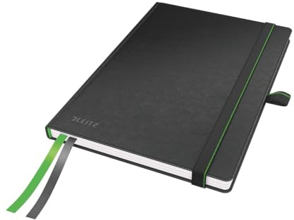 Leitz Complete Qualitäts-Notizbuch A5 kariert, 160 Seiten, 80 Blatt, Hardcover mit hochwertigem Einband, 100 g/m² Papier FSC zertifiziert, Verschluss, Lesezeichen, Stiftschlaufe, Schwarz, 44770095