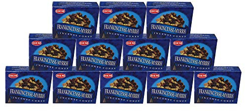 Hem Frankincense and Myrrh Incense Cones – 120 Cones (12 Packs) – Natural Aromatherapy for Meditation, Yoga, Relaxation & Spiritual Use.